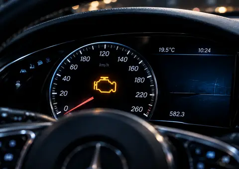 Илюстрация на жълта лампа Check Engine на автомобилно табло